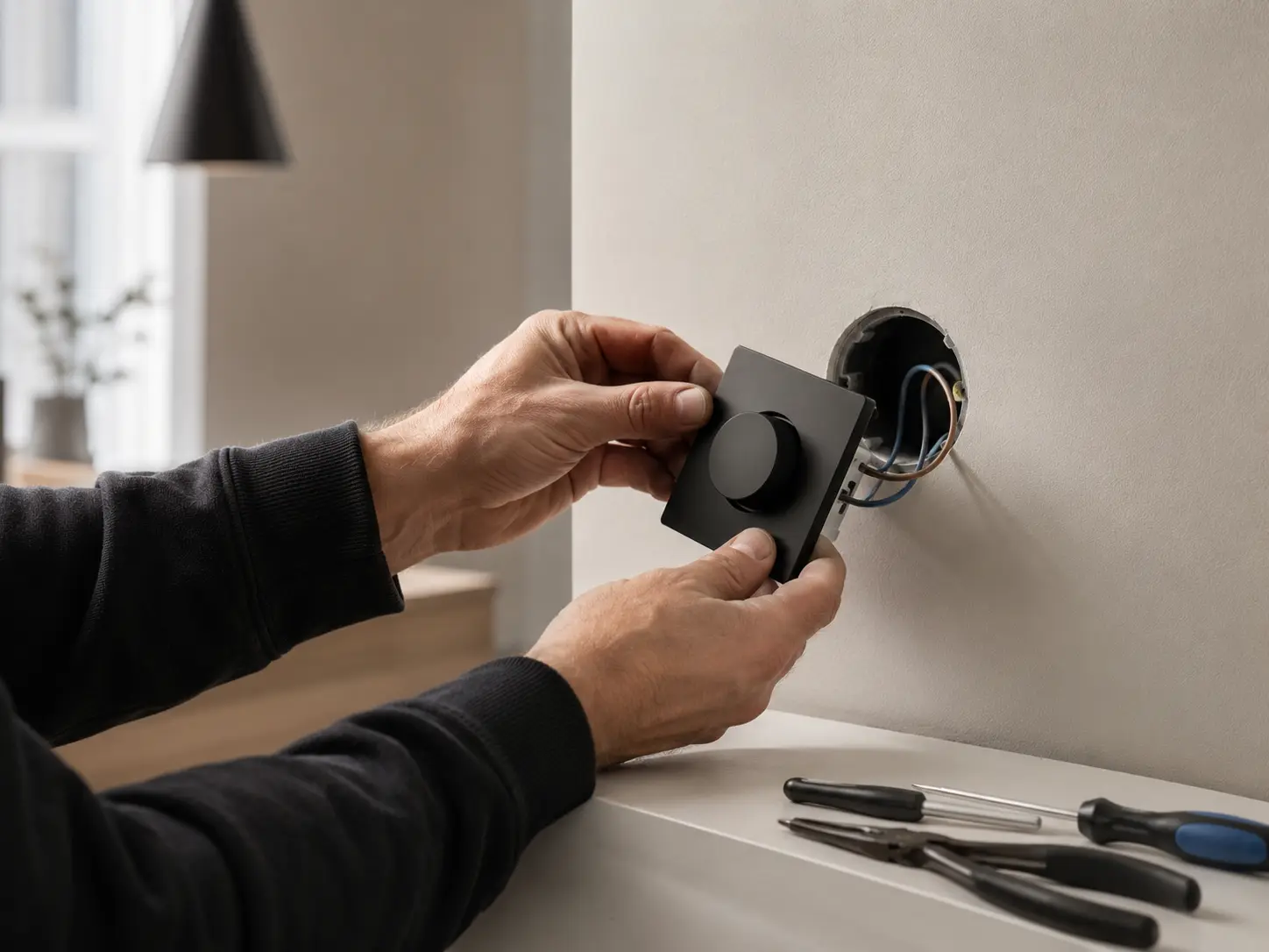 Elektrik paigaldab seinale dimmerlülitit