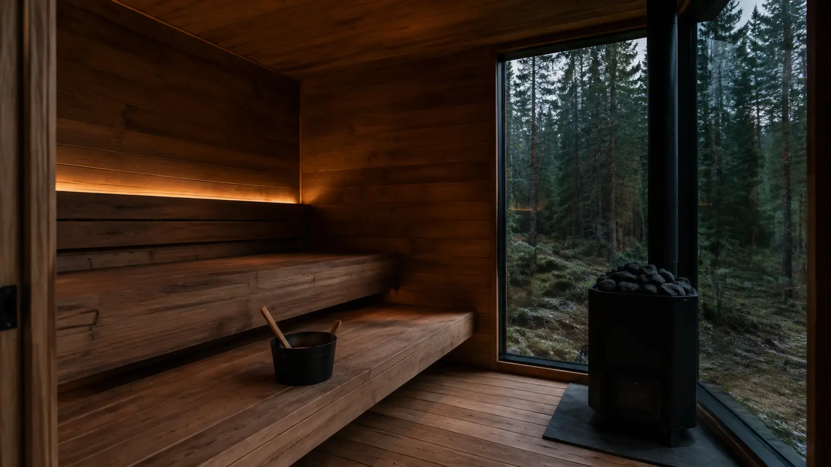 SÜSI sauna soe puidust leiliruum ja must keris